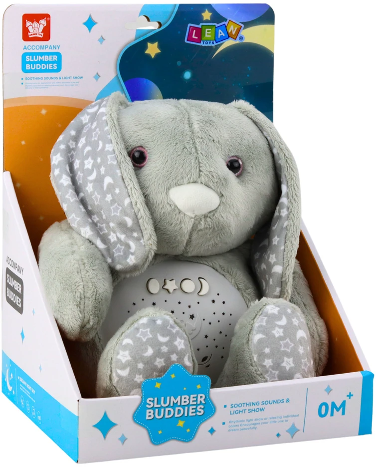 Lean Toys Pliušinis triušis su projektoriumi ir lopšinėmis kūdikiams