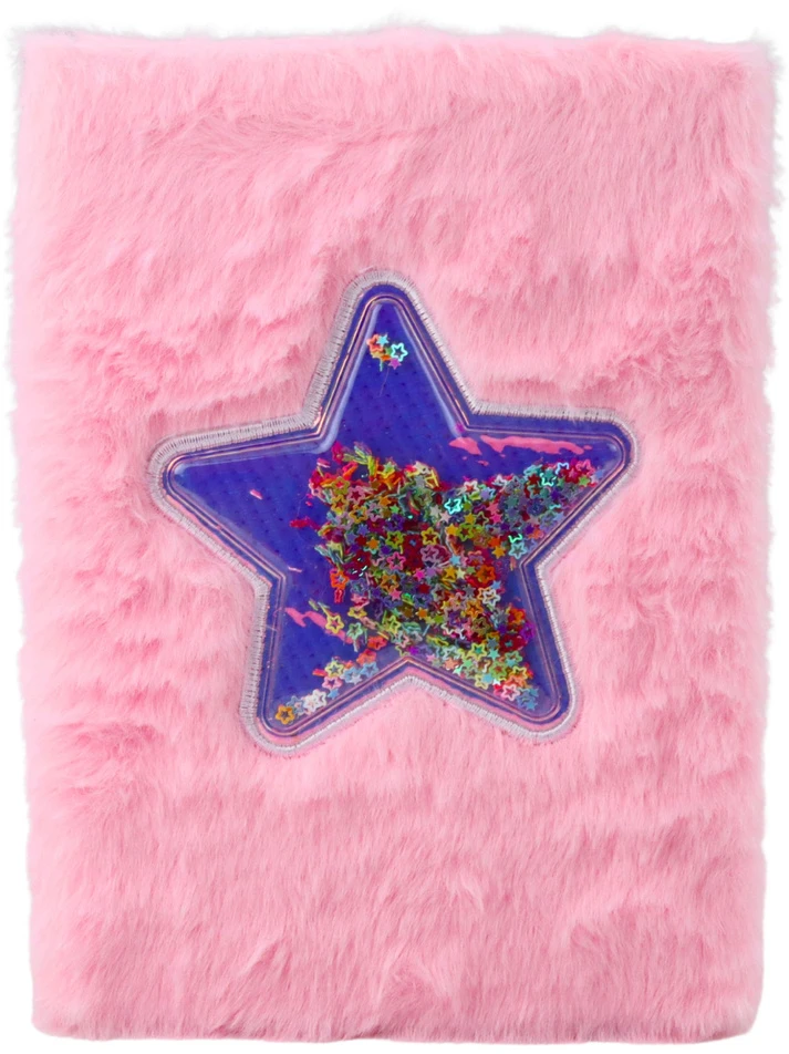 Lean Rožinis pliušinis sąsiuvinis su žvaigždžių konfeti, A5, 80 lapų
