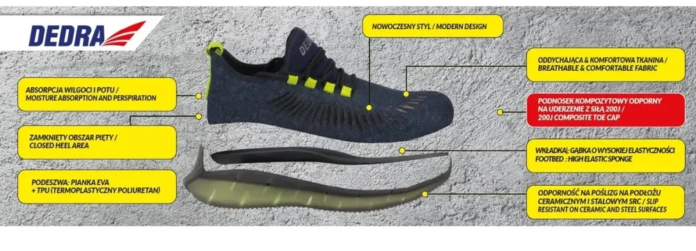Dedra Półbuty Apsauginiai batai M82AV sport, 47 dydis, S1 kat. SRC kompozitas