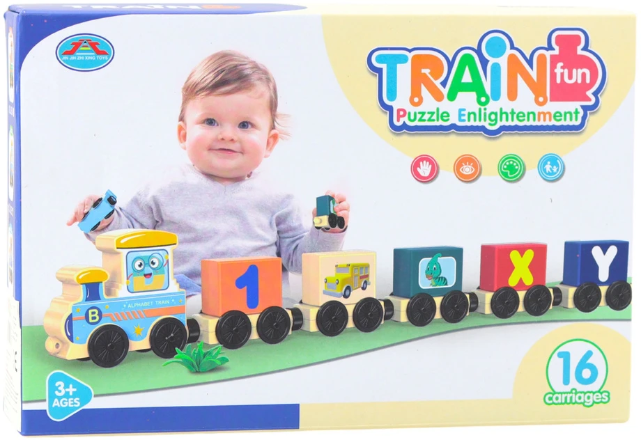 Lean Toys Edukacinis traukinys su raidėmis ir skaičiais, 16 vnt.