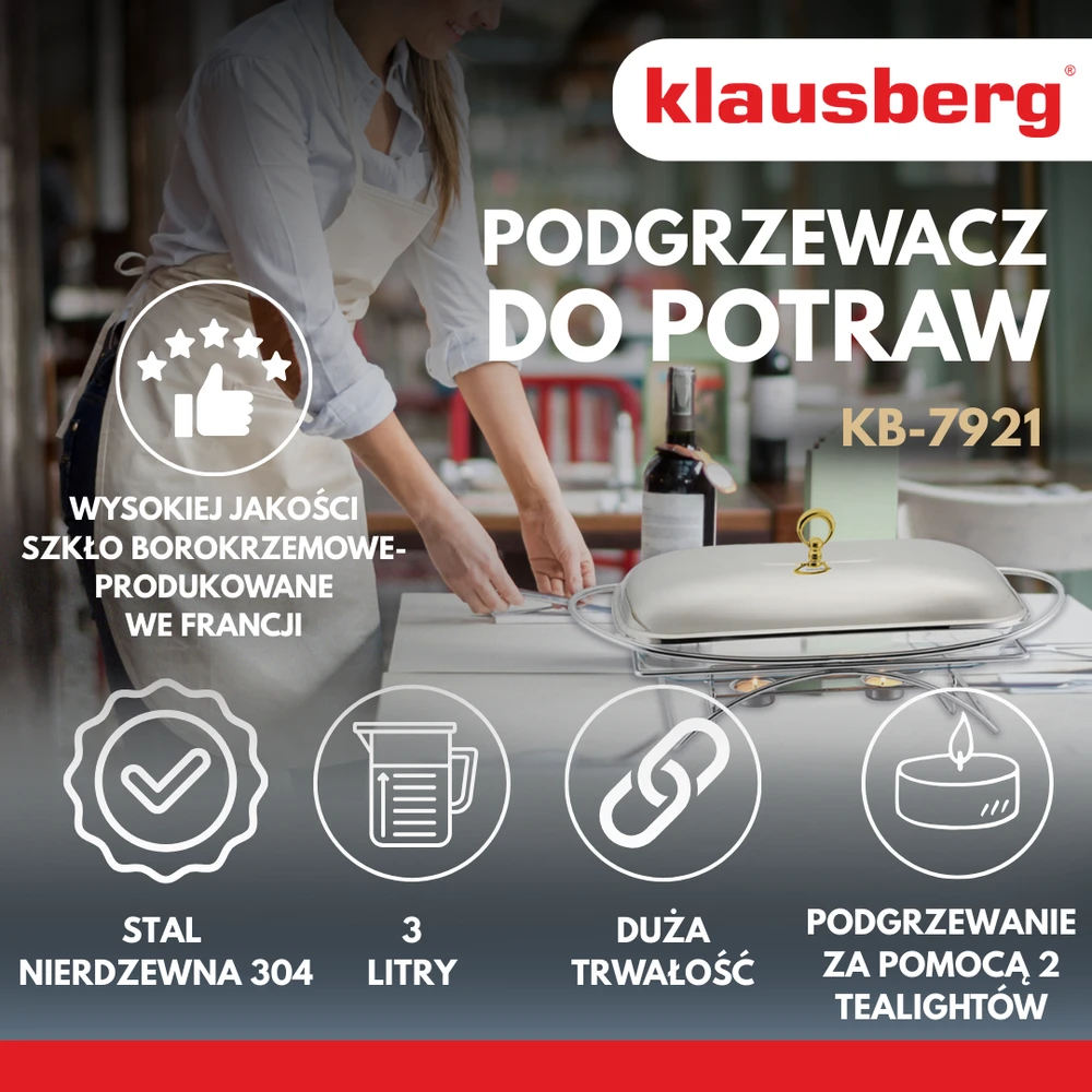 Podgrzewacz Maisto šildytuvas, stiklinis, nerūdijantis plienas, 3 l, Klausberg, kb-7921