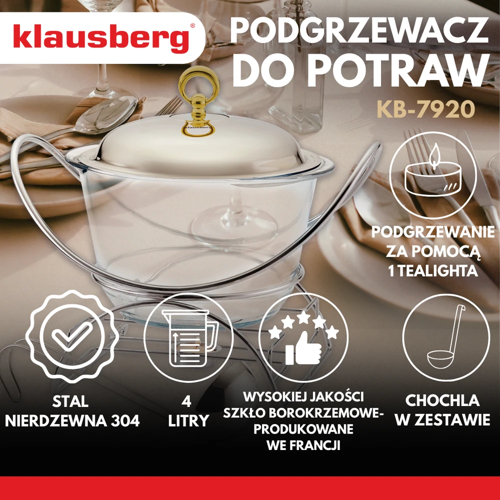 Podgrzewacz Maisto šildytuvas, stiklinis, nerūdijančio plieno, 4 l, Klausberg, kb-7920