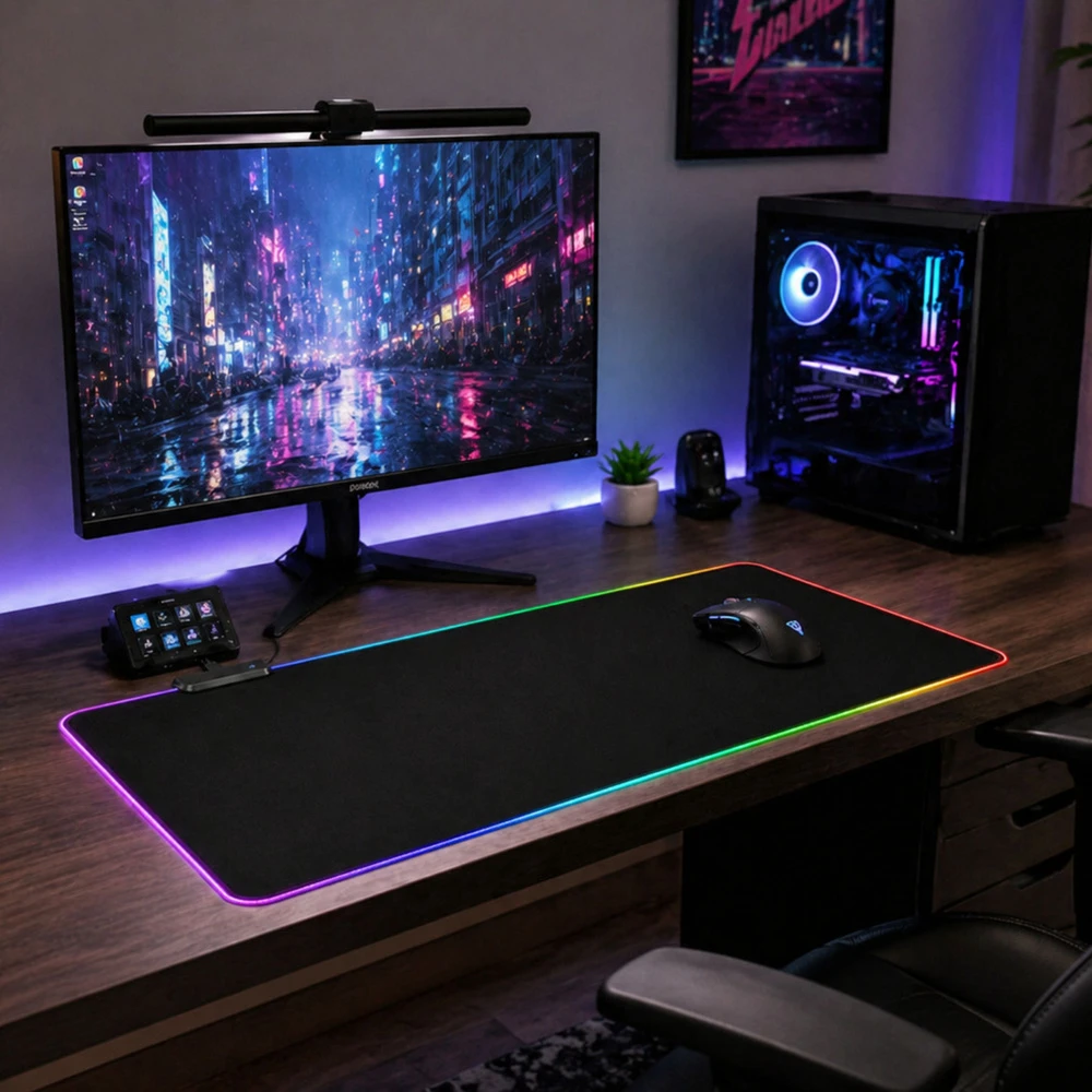 Lean Klaviatūros ir Pelės Kilimėlis su LED Apšvietimu 40x90 cm