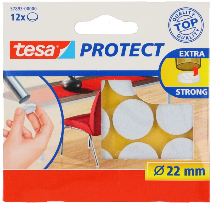 Tesa Podkładki Veltinio pagalvėlės, 22 mm skersmens, baltos, 12 vnt.