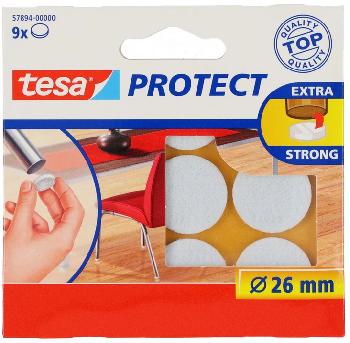 Tesa Podkładki Veltinio pagalvėlės, 26 mm skersmens, baltos, 9 vnt.