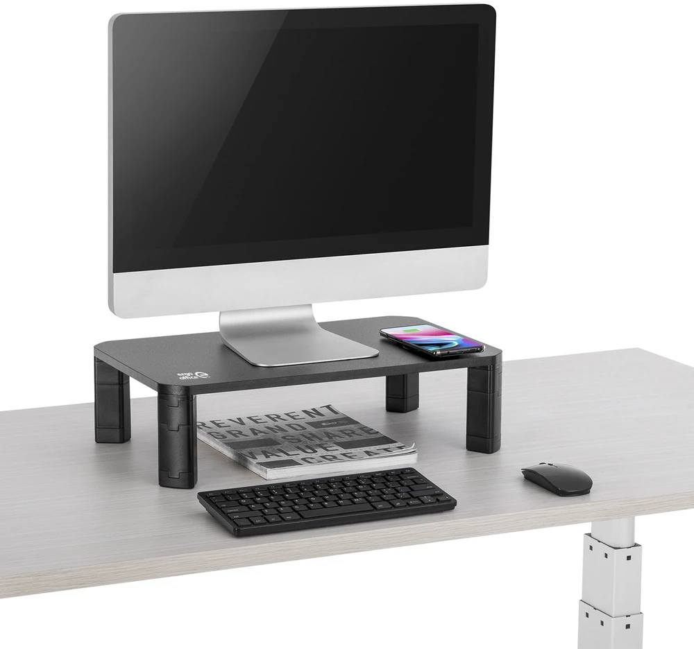 Podstawka „Ergo Office“ monitoriaus stalo stovas, reguliuojamas, su belaidžiu „Qi“ įkrovikliu, maks. 20 kg, 17–32 colių, ER-415