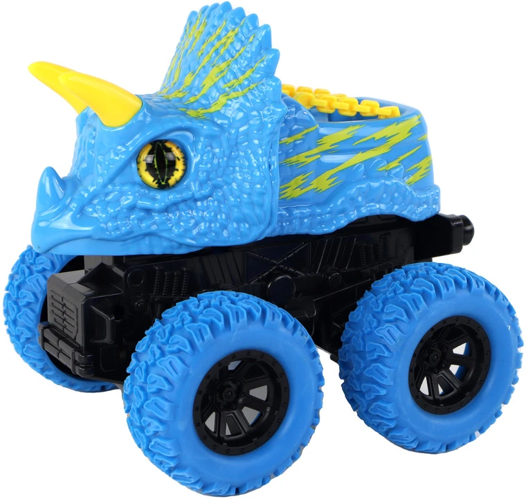 Žaislinis dinozauro automobilis Lean Toys, mėlynas/geltonas, 13x12x11,5 cm