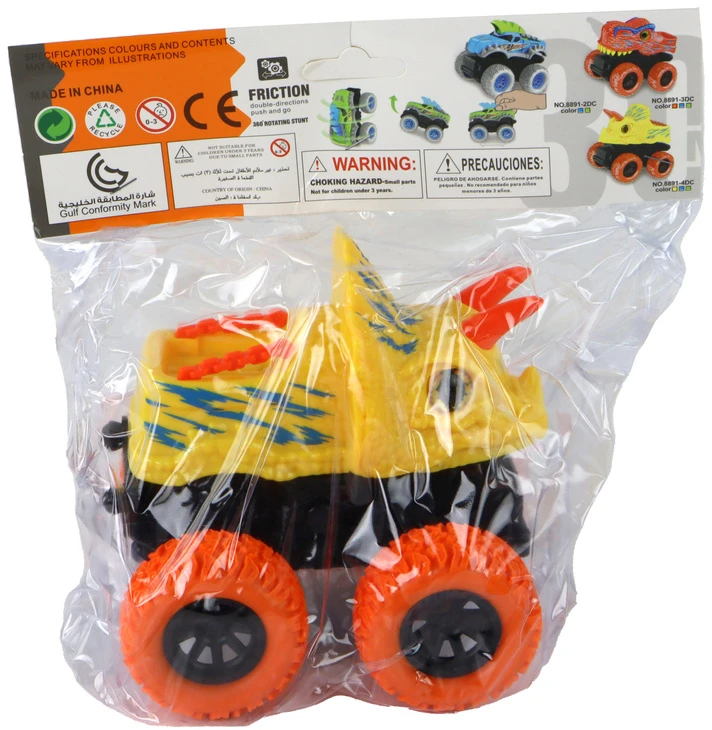 Žaislinis dinozauro automobilis Lean Toys, geltonas/oranžinis, 13x12x11,5 cm