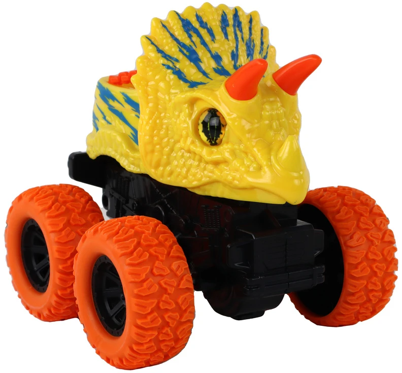 Žaislinis dinozauro automobilis Lean Toys, geltonas/oranžinis, 13x12x11,5 cm