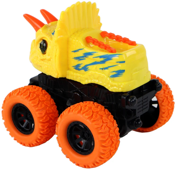 Žaislinis dinozauro automobilis Lean Toys, geltonas/oranžinis, 13x12x11,5 cm