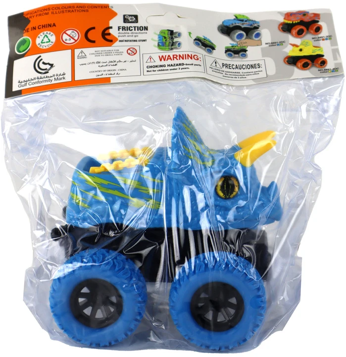 Žaislinis dinozauro automobilis Lean Toys, mėlynas/geltonas, 13x12x11,5 cm