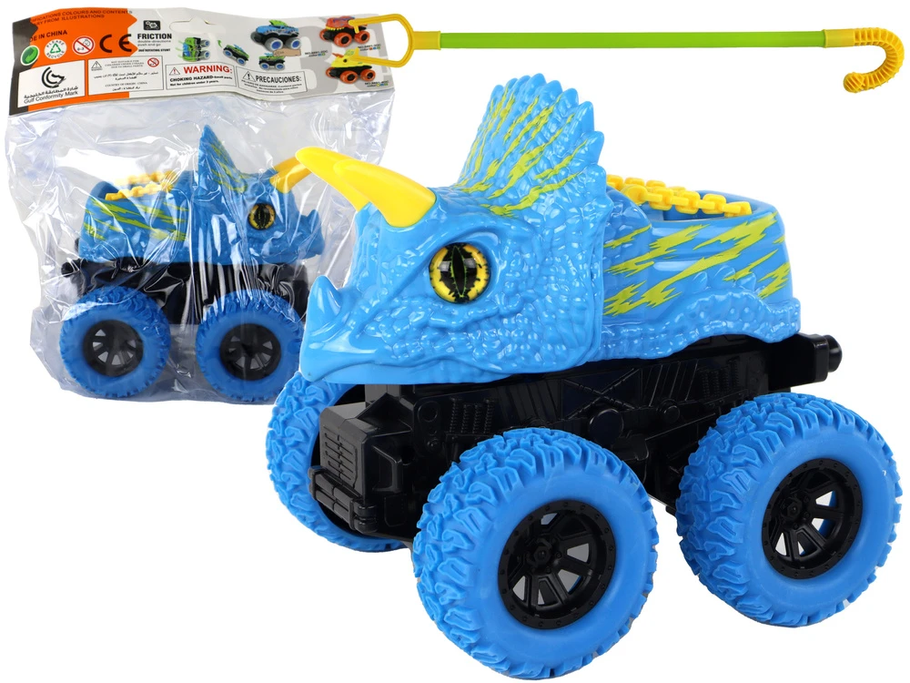 Žaislinis dinozauro automobilis Lean Toys, mėlynas/geltonas, 13x12x11,5 cm