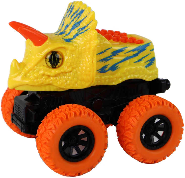 Žaislinis dinozauro automobilis Lean Toys, geltonas/oranžinis, 13x12x11,5 cm
