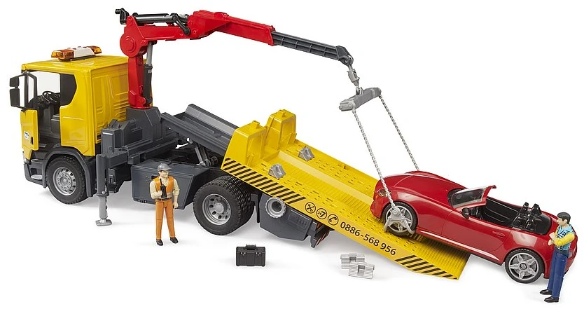 Tralas su kranu ir automobiliu Scania Bruder 3552