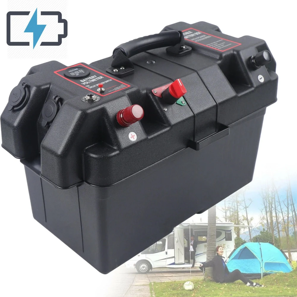 Pojemnik 12 V akumuliatorių dėžutė su voltmetru ir 2 USB jungtimis