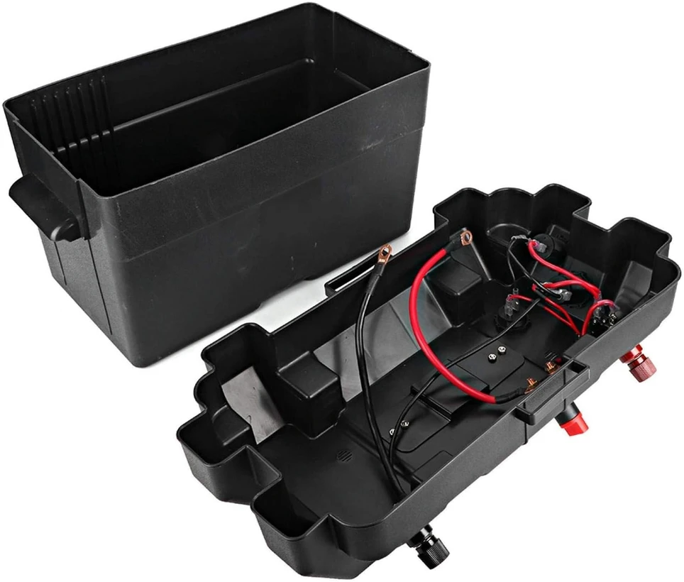 Pojemnik 12 V akumuliatorių dėžutė su voltmetru ir 2 USB jungtimis