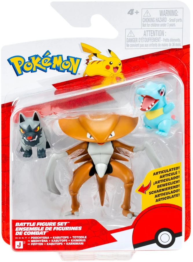 Pokémon – kovos figūrėlių rinkinys 3 vnt. Poochyena, Totodile Kabu (PKW4554)