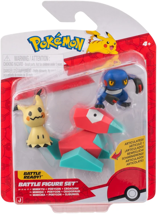 Pokémon - kovos figūrėlių 3 vnt. pakuotė - Mimikyu, Porygon ir Croagunk (PKW4091)