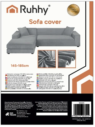 Ruhhy 26035 šviesiai pilkos spalvos sofos užvalkalas, 145–185 cm