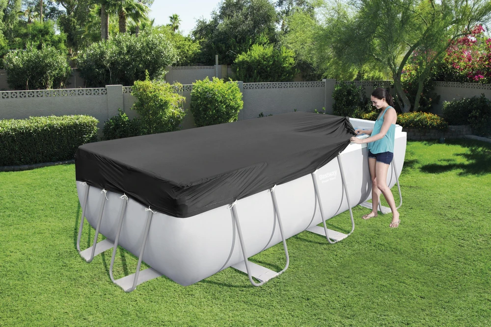 Bestway® PVC baseino uždangalas 396 x 185 cm, juodas, kvadratinis