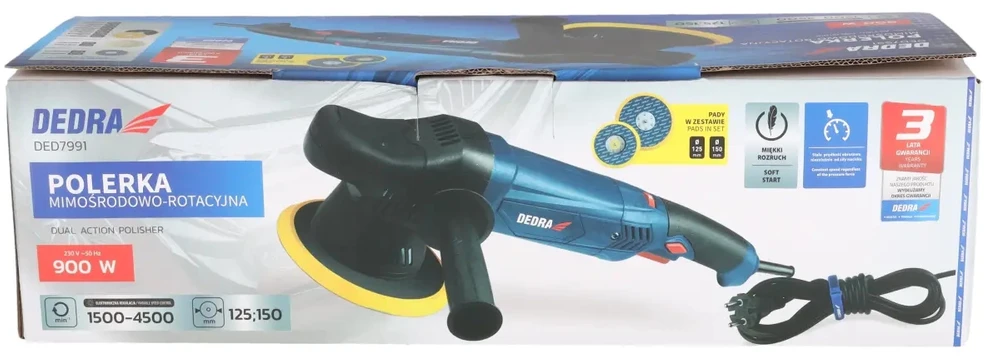 Dedra Polerka Ekscentrinis-rotacinis poliravimo įrankis 900 W, pagalvėlės 125/150 mm, 1500–4500 min-1