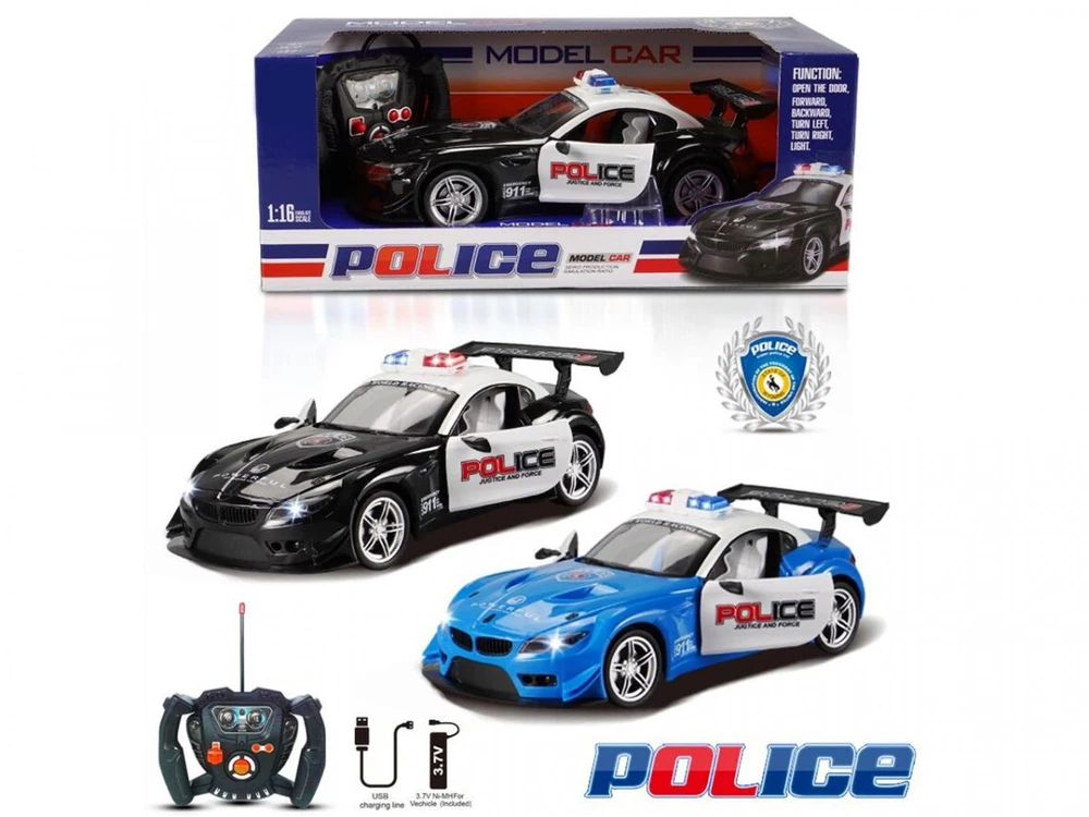 Policijos automobilio nuotolinio valdymo žibintas, atidaromos durys