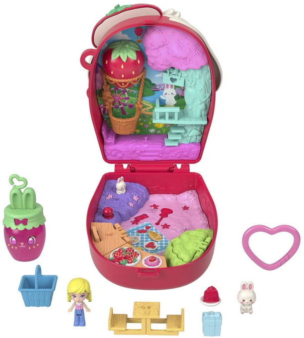 Polly Pocket – kompaktiškas braškių zuikučio krepšelis (JKC47)