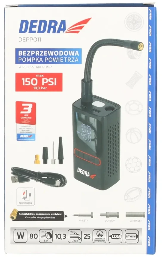 Pompka- Belaidė oro pompa su išoriniu akumuliatoriumi Dedra DEPP011 12 V 80 W