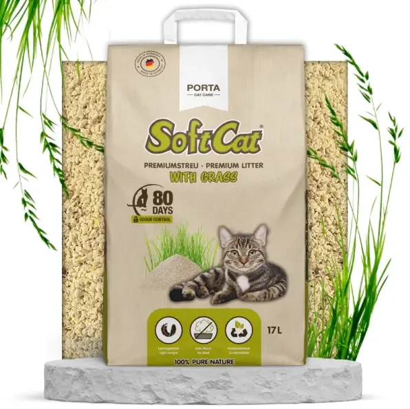 Porta21 „Porta Cat Care“ – kačių kraikas – minkštas popierinis maišelis – žolei – 17 l