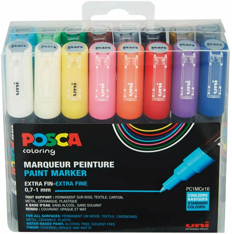 Posca - PC1MC - Ypač plonas rašiklis - Pagrindinės spalvos, 16 vnt.