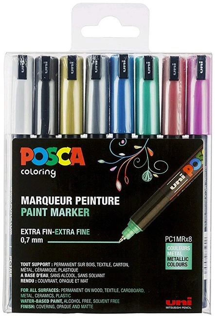 Posca - PC1MR - Ypač ploni rašikliai - Metalinės spalvos, 8 vnt. (401653)