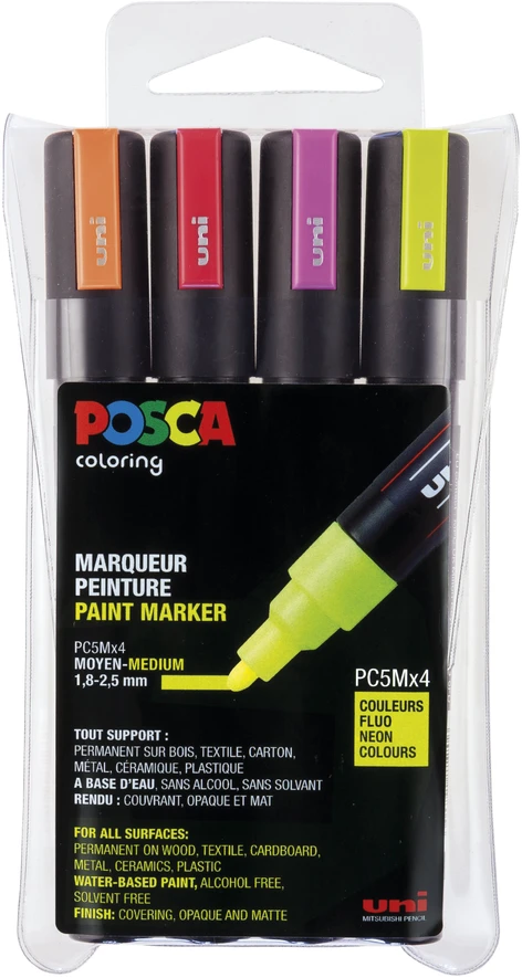 Posca - PC5M - vidutinio galiuko rašiklis - neoninės spalvos, 4 vnt.