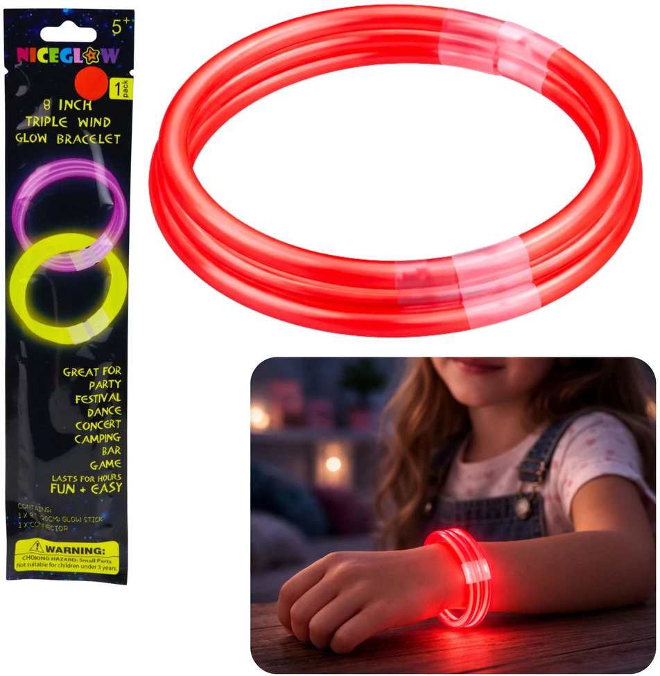 Lean Toys Potrójna Triguba fluorescencinė tamsoje šviečianti neoninė lazdelės formos apyrankė