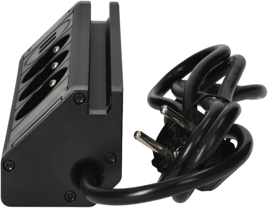 Orno Potrójne Triguba baldų rozetė su telefono laikikliu, USB įkrovikliu ir 1,5 m laidu, 3x2P+Z, 2xUSB (A tipo, 2,4A), juoda