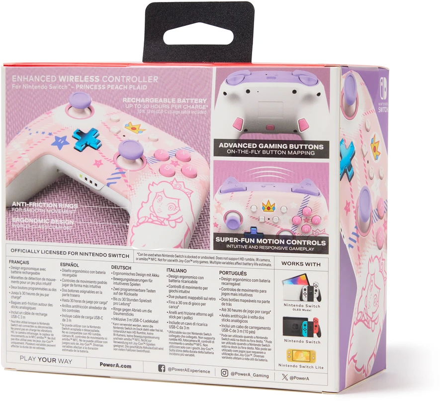 Power A PowerA Enhanced Wireless Controller for Nintendo Switch​ Princess Peach Plaid