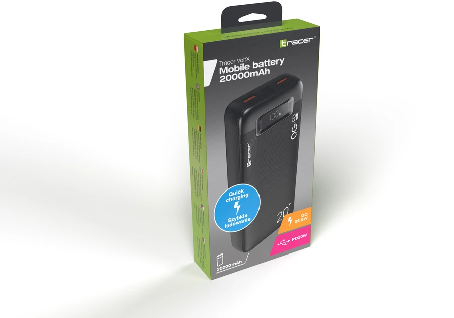 Power bank TRACER VoltX 20000mAh PD+OC3.0 22.5W BK
