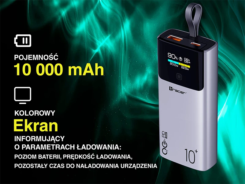 Tracer Comet 10000 mAh ekranas PD+QC