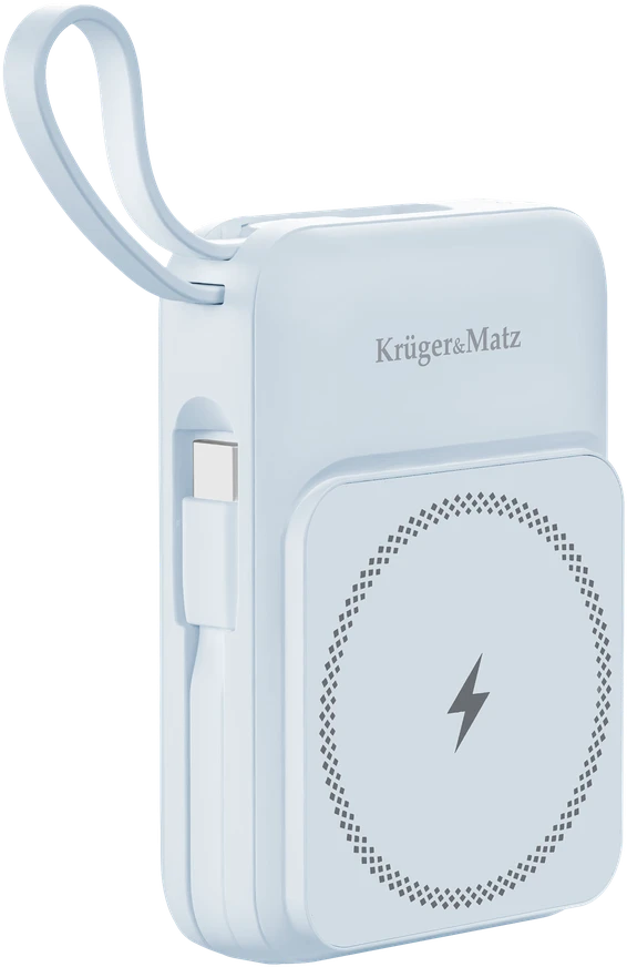 POWER BANK indukcinis Kruger & Matz 10000 mAh Mag Safe su mėlynu kabeliu