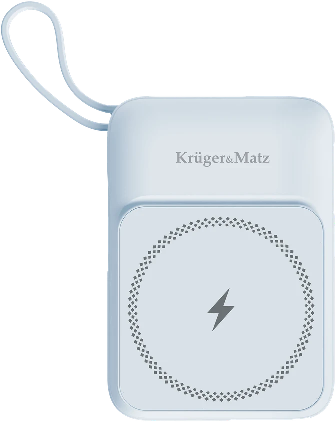 POWER BANK indukcinis Kruger & Matz 10000 mAh Mag Safe su mėlynu kabeliu