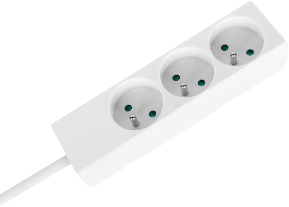 Przedłużacz Prailgintuvas, 3 lizdai, 2 m, prancūziško tipo, be jungiklio (3x1,5 mm), Rebel baltas