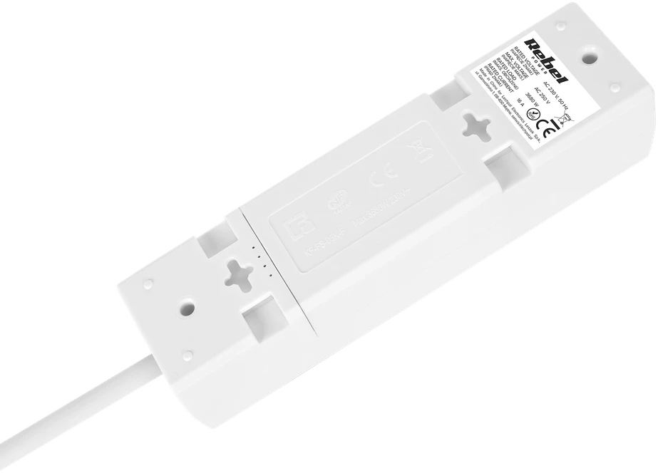 Przedłużacz Prailgintuvas, 3 lizdai, 2 m, prancūziško tipo, be jungiklio (3x1,5 mm), Rebel baltas