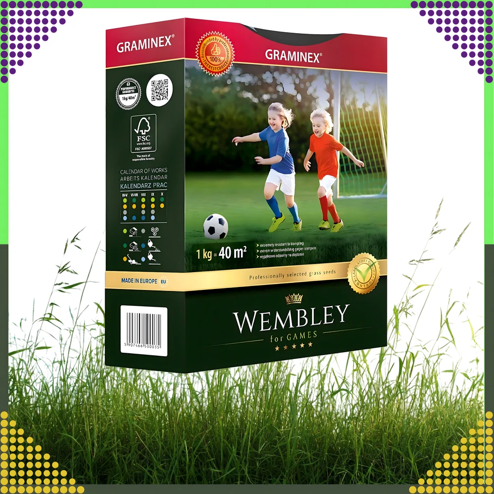 Premium Aukščiausios kokybės sportinė žolė WEMBLEY 1kg 40 m sportinei vejai