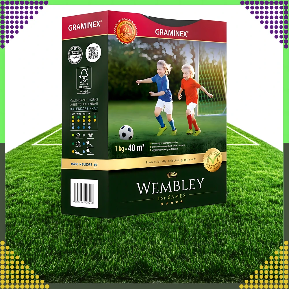 Premium Aukščiausios kokybės sportinė žolė WEMBLEY 1kg 40 m sportinei vejai