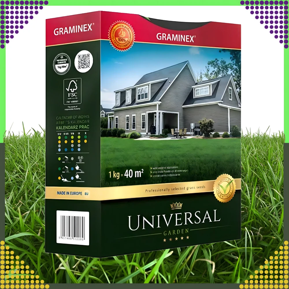 Premium Aukščiausios kokybės žolių sėklos UNIVERSAL universalus mišinys 1kg 40 m atsparios