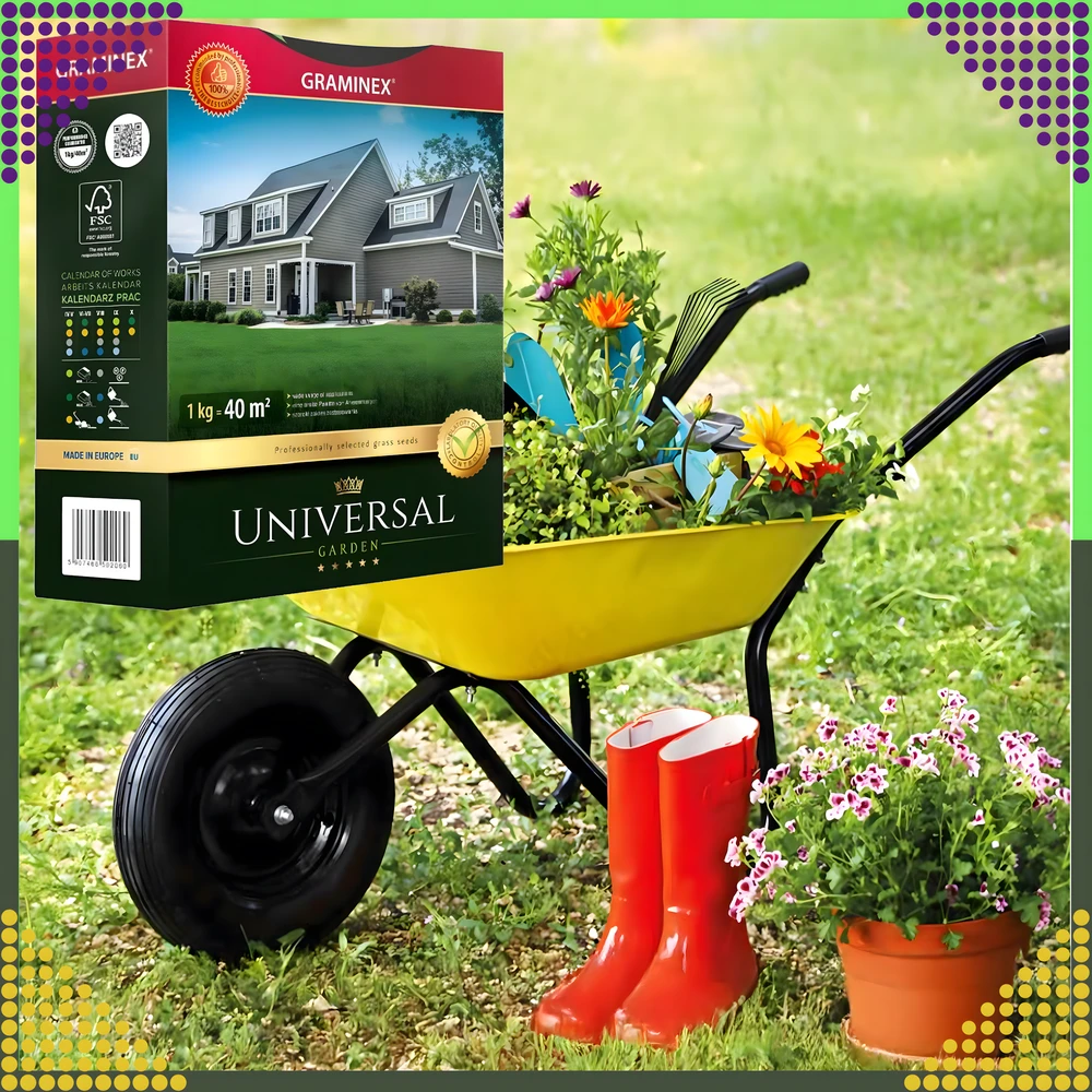 Premium Aukščiausios kokybės žolių sėklos UNIVERSAL universalus mišinys 1kg 40 m atsparios