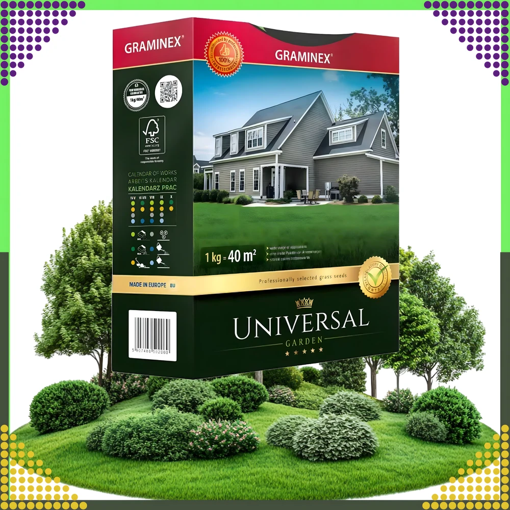 Premium Aukščiausios kokybės žolių sėklos UNIVERSAL universalus mišinys 1kg 40 m atsparios