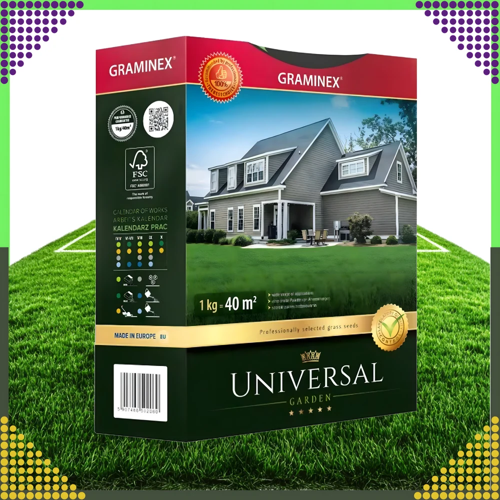 Premium Aukščiausios kokybės žolių sėklos UNIVERSAL universalus mišinys 1kg 40 m atsparios
