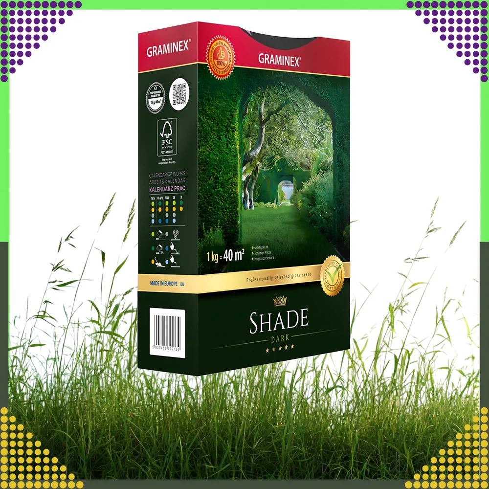 Premium Aukščiausios kokybės žolių sėklų mišinys SHADE 1kg 40m šešėlinėms vietoms