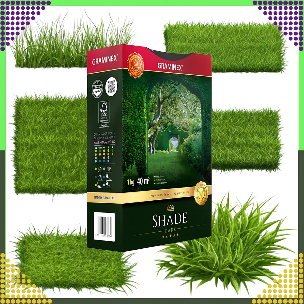 Premium Aukščiausios kokybės žolių sėklų mišinys SHADE 1kg 40m šešėlinėms vietoms