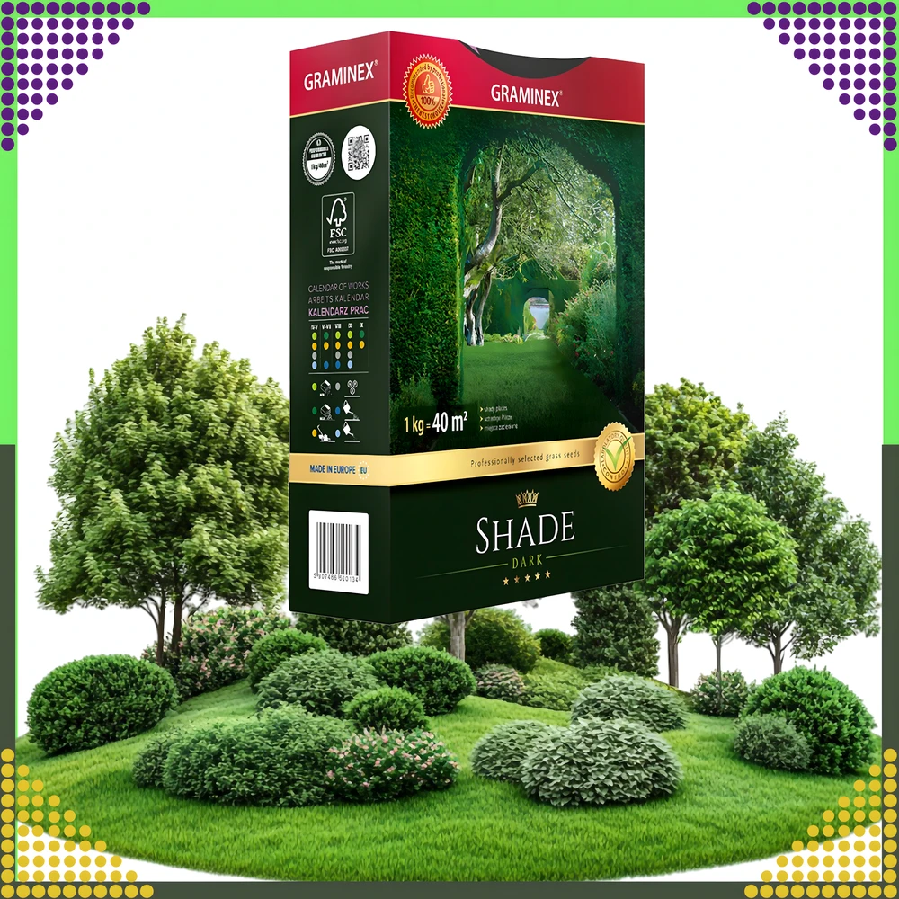 Premium Aukščiausios kokybės žolių sėklų mišinys SHADE 1kg 40m šešėlinėms vietoms